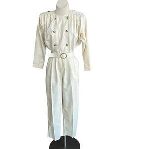 Fauroche by Lori Weidner Vintage 80s Cream Military Jumpsuit Gold Buttons Size 5
